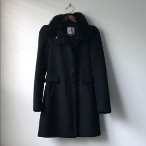 Black Zara Dress Coat w/ pockets, Faux fur lining